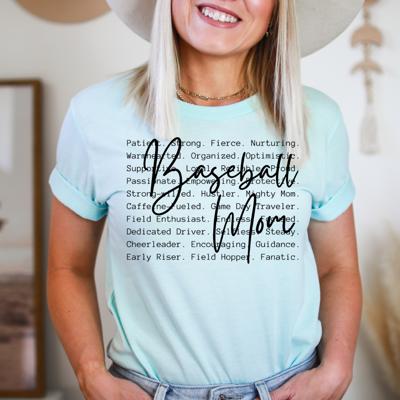 Baseball Mom Words Graphic Tee, Sports Tee, Mom Tee, Bella Canvas