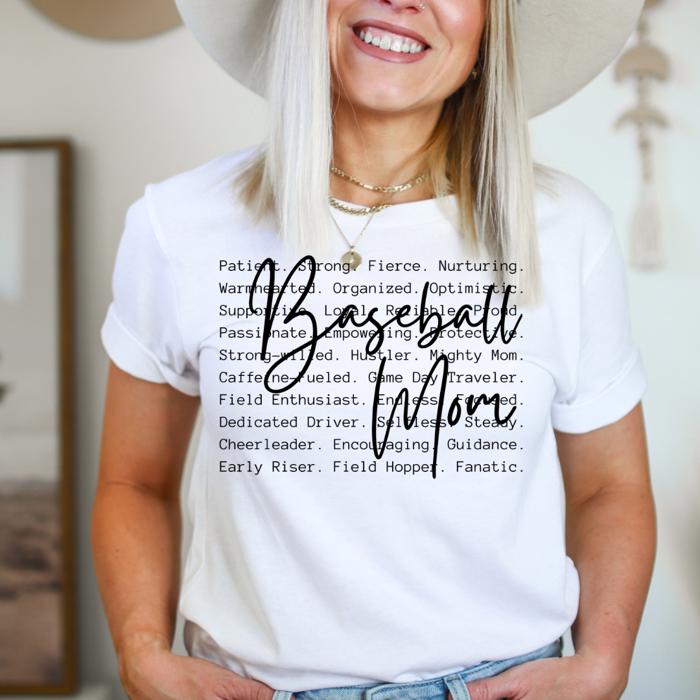 Baseball Mom Words Graphic Tee, Sports Tee, Mom Tee, Bella Canvas