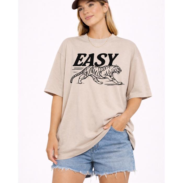 Easy Tiger Oversized Unisex Tee, Garment Dyed, Streetwear, Shaka Wear Tee