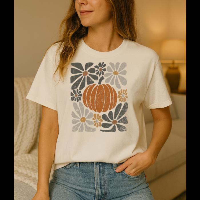 Abstract Floral Pumpkin Oversized Tee, Comfort Color Shirt