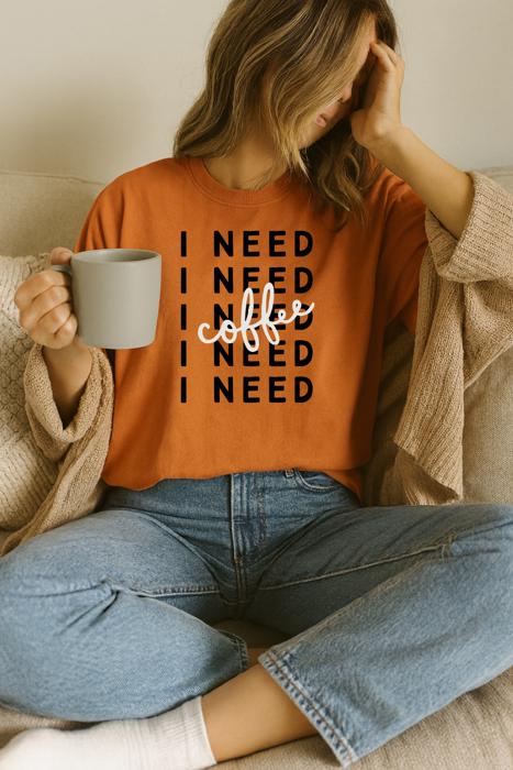 I Need Coffee Oversized Tee, Comfort Color Shirt