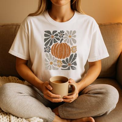 Abstract Floral Pumpkin Oversized Tee, Comfort Color Shirt