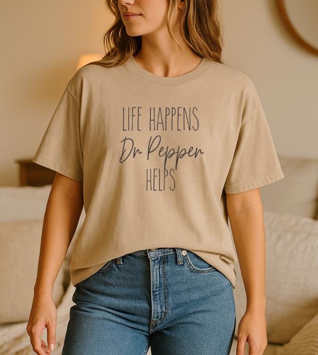 Life Happens Coffee Helps Graphic Tee, Comfort Color Shirt