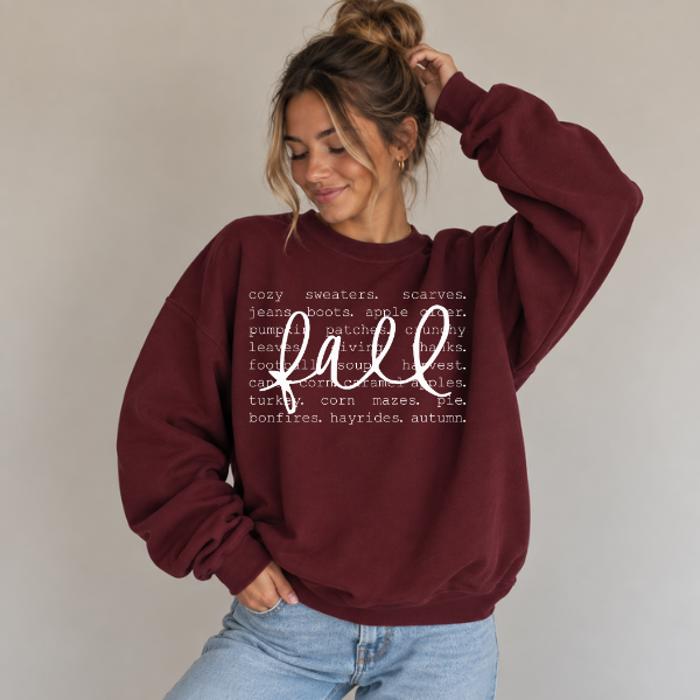 Fall Sweatshirt for Women, Cozy Autumn Crewneck, Fall Favorites Graphic Sweatshirt, Pumpkin Patch & Apple Cider Shirt, Fall Gift