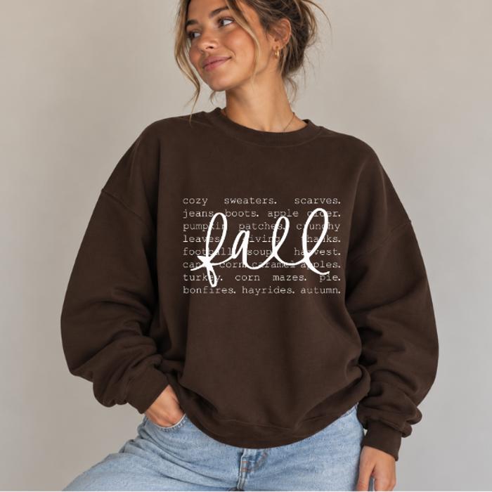 Fall Sweatshirt for Women, Cozy Autumn Crewneck, Fall Favorites Graphic Sweatshirt, Pumpkin Patch & Apple Cider Shirt, Fall Gift