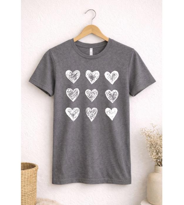 Sketched Hearts Graphic Tee, Valentines Shirt, Bella Canvas Tee