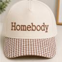  Homebody Embroidered Baseball Cap, Gingham Print Brim, Snapback
