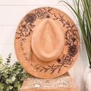  Floral burned hat - triple flower design, Burned Hat, Floral Engraved Cowboy Hat, Sunflower Hat, Sunflower Burned Fedora, Engraved Suede Hat