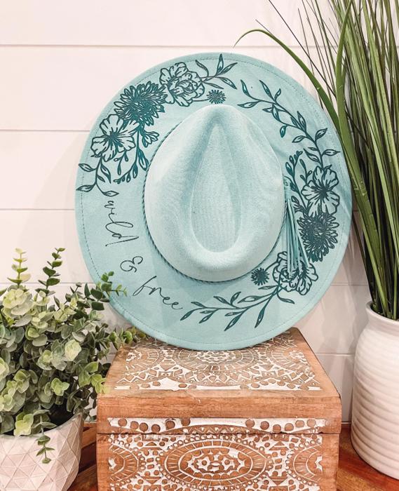 Floral burned hat - triple flower design, Burned Hat, Floral Engraved Cowboy Hat, Sunflower Hat, Sunflower Burned Fedora, Engraved Suede Hat