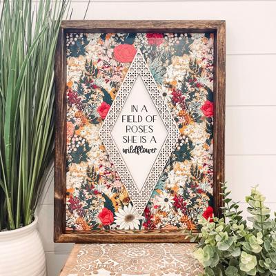 Rattan In a Field of Roses She is a Wildflower Wooden Framed Sign, Unique Wall Decor, Rattan Wall Hanging, Girls Bedroom Sign, Nursery Sign