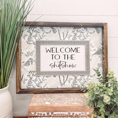 Welcome to the Shitshow Wooden Framed Sign, Unique Wall Decor, Rattan Wall Hanging, Quote Sign, Floral Home Decor, Funny Quote Sign