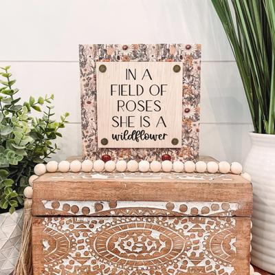 In a Field of Roses She is a Wildflower Wooden Sign, Unique Wall Decor, Rattan Wall Hanging, Girls Bedroom Sign, Nursery Sign