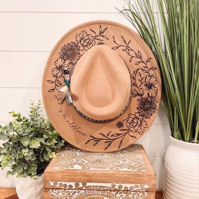 She's a Wildflower Floral Burned Hat, Floral Engraved Cowboy Hat, Sunflower Hat, She's a Wildflower Burned Fedora, Engraved Fedora, Engraved Felt Hat, Boho Hat