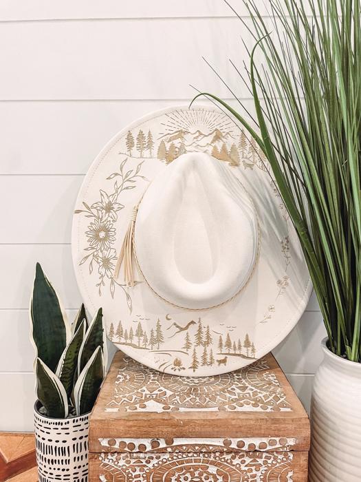 Mountain Floral Burned Hat, Mountain Engraved Cowboy Hat, Sunflower Hat, Mountain Hat, Engraved Suede Hat, Boho Hat, Take Me to the Mountain