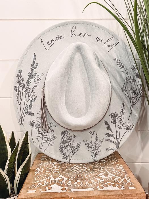 Wildflower Burned Hat, Floral Engraved Cowboy Hat, Sunflower Hat, Sunflower Burned Fedora, Engraved Suede Hat, Boho Hat, Vegan Suede