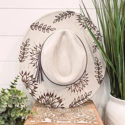 Sunflower Starburst Burned Hat, Floral Engraved Cowboy Hat, Sunflower Hat, Sunflower Burned Fedora, Engraved Suede Hat, Boho Hat, Vegan Suede