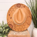  Sunflower Bee Burned Hat, Floral Engraved Cowboy Hat, Sunflower Hat, Sunflower Burned Fedora, Engraved Fedora, Engraved Felt Hat, Boho Hat