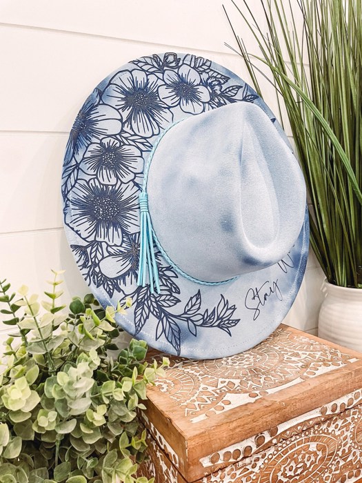 Floral Burned Hat, Floral Engraved Cowboy Hat, Sunflower Hat, Sunflower Burned Fedora, Engraved Suede Hat, Boho Hat, Vegan Suede