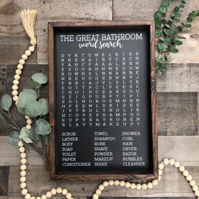 Bathroom Word Search Wooden Sign, Bathroom Decor, Rustic Farmhouse Wooden Sign, Funny Bathroom Signs, Housewarming Present