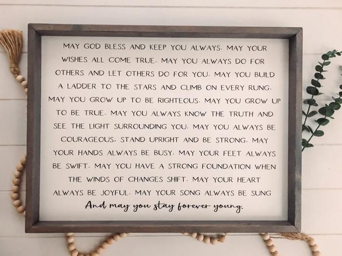 Forever Young Wooden Sign, Bob Dylan Quote, Inspirational Quote, Housewarming Present, Rustic Chic Decor Wooden Quote Sign, Song Lyrics Sign