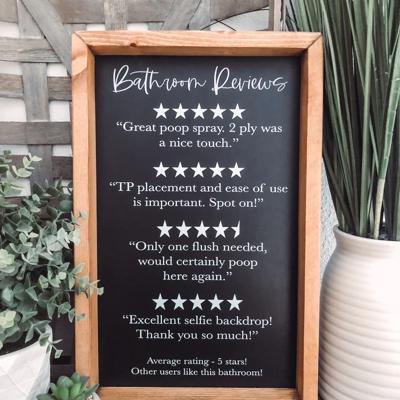 Bathroom Reviews Wooden Sign, Bathroom Decor, Rustic Farmhouse Wooden Sign, Bathroom Word Search, Funny Bathroom Signs, Housewarming Present
