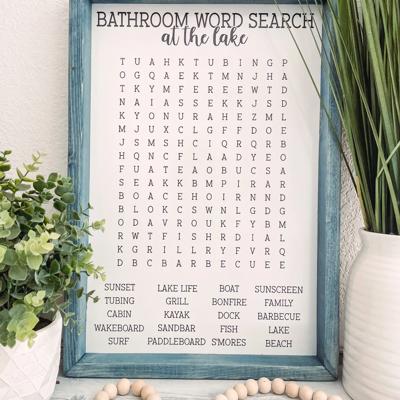 Lake Bathroom Word Search Wooden Sign, Bathroom Decor, Lake Wooden Sign, Funny Bathroom Signs, Cabin Sign, Housewarming Present