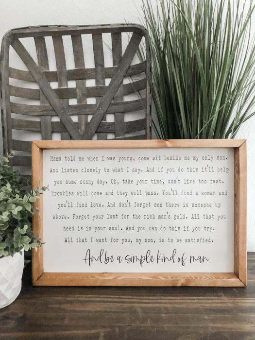 Simple Man Lyrics Wooden Sign, Lynyrd Skynyrd Sign, Father's Day Gift, Housewarming Present, simple kinda of man, Custom Song Lyrics Sign