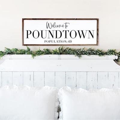 Welcome To Poundtown Wood Framed Sign, Funny Bedroom Sign, Above the Bed Sign, Bachelor Wall Decor, Bedroom Sign, Welcome to Pound Town