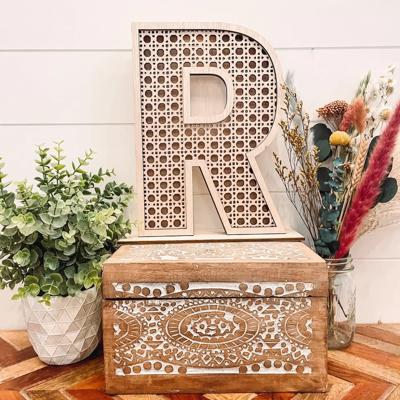 Rattan Letter Piggy Bank, Honeymoon Fund, Boho Piggy Bank, Wooden Piggy Bank, Initial Piggy Bank, Custom Piggy Bank, Kid's Birthday Present