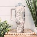  Sunflower Tumbler 40oz, Sunflower Travel Mug, Engraved Tumbler, Engraved Mug, Floral Tumbler, Full Wrap Tumbler, Copper and Cream Cup