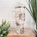  Sunflower Tumbler 40oz, Sunflower Travel Mug, Engraved Tumbler, Engraved Mug, Floral Tumbler, Full Wrap Tumbler, Copper and Cream Cup