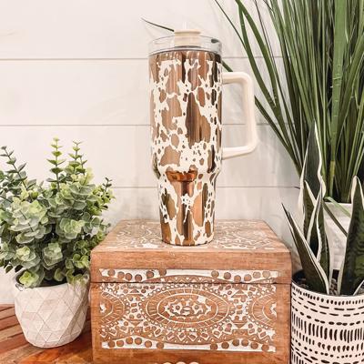 Cow Print Tumbler 40oz, Cow Print Travel Mug, Engraved Tumbler, Engraved Mug, Floral Tumbler, Full Wrap Tumbler, Cow Print Cup