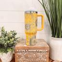  Sunflower Tumbler 40oz, Sunflower Travel Mug, Engraved Tumbler, Engraved Mug, Floral Tumbler, Full Wrap Tumbler, Copper and Cream Cup