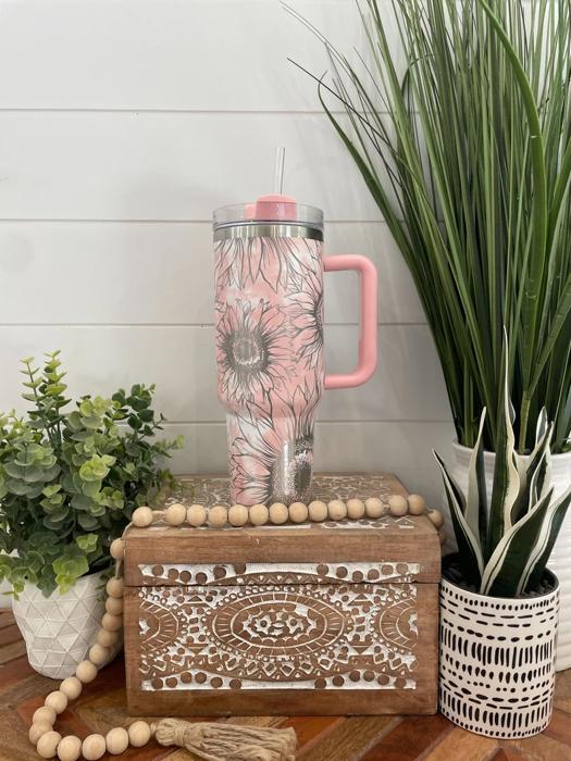 Sunflower Tumbler 40oz, Sunflower Travel Mug, Engraved Tumbler, Engraved Mug, Floral Tumbler, Full Wrap Tumbler, Copper and Cream Cup