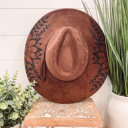  Sunflower Burned Hat, Floral Engraved Cowboy Hat, Sunflower Hat, Sunflower Burned Fedora, Engraved Suede Hat, Boho Hat, Vegan Suede