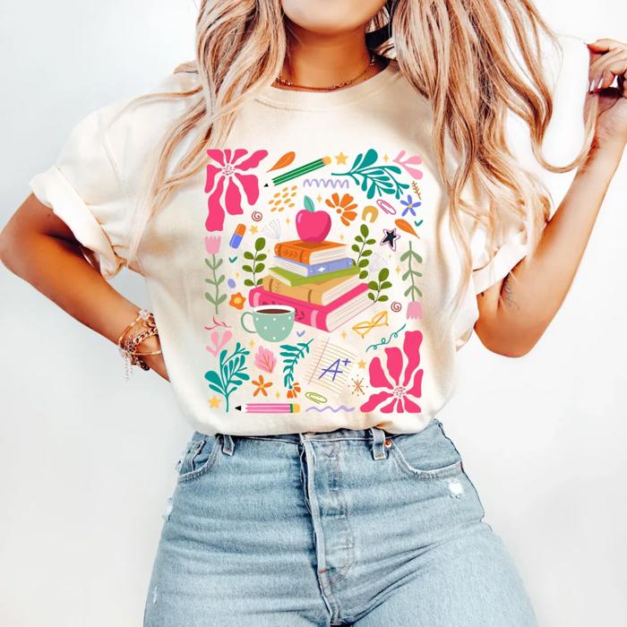 Comfort Colors Boho Teacher Tee- End of Year Teacher Gift, Book Lovers Gift