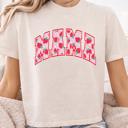  MAMA Varsity Tee — Strawberry-Patterned Letters on Ivory Comfort Colors -Unisex & Cropped