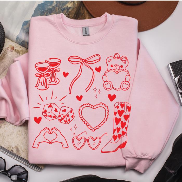 Valentine Doodle Bow Sweatshirt