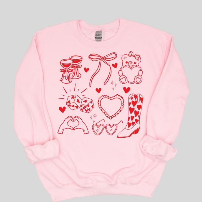 Valentine Doodle Bow Sweatshirt