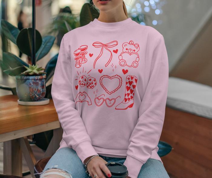 Valentine Doodle Bow Sweatshirt