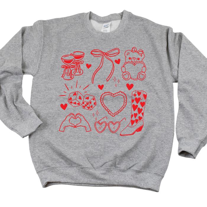 Valentine Doodle Bow Sweatshirt