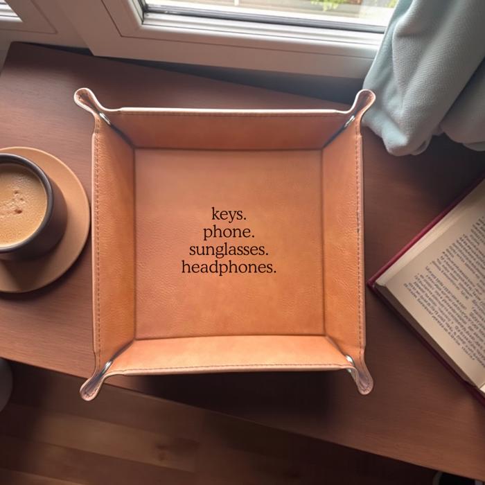 Custom Vegan Leather Organizer Valet Tray, Personalized Catch All Tray, By the door caddy