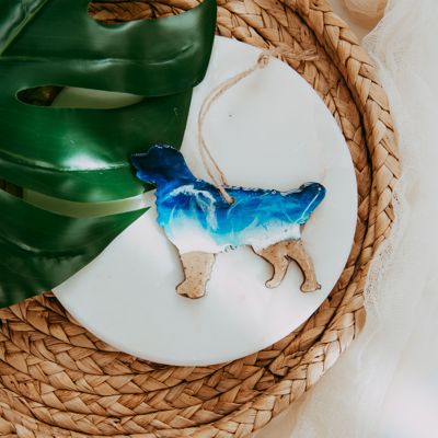 Dog Christmas Ornament, Handmade Coastal Beach Decor, Real Sand Art Gift for Dog Lovers