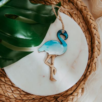 Flamingo Christmas Ornament, Handmade Coastal Beach Decor, Real Sand Art Gift for Flamingo Lovers