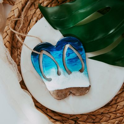 Flip Flop Christmas Ornament, Handmade Coastal Beach Decor, Real Sand Art Gift for Beach Lovers