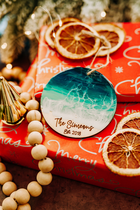 Personalized Beach Christmas Ornament, Engagement Gift, New Last Name Ornaments