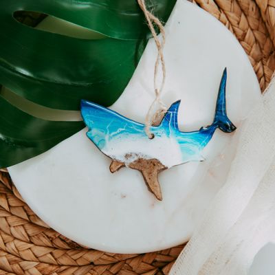 Great White Shark Christmas Ornament, Handmade Coastal Beach Decor, Real Sand Art Gift for Shark Lovers