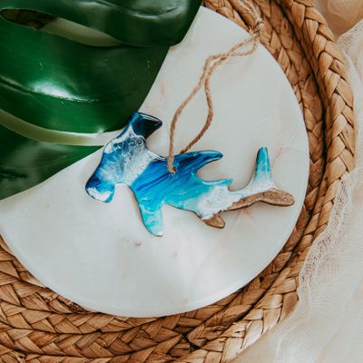 Hammerhead Shark Christmas Ornament, Handmade Coastal Beach Decor, Real Sand Art Gift for Shark Lovers