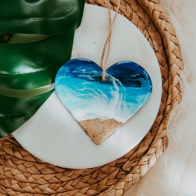 Heart Christmas Ornament, Handmade Coastal Beach Decor, Real Sand Art Gift for Loved Ones