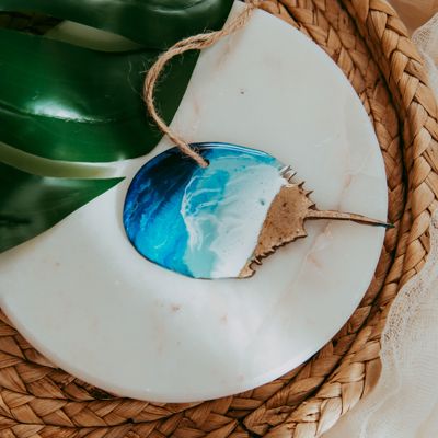 Horseshoe Crab Christmas Ornament, Handmade Coastal Beach Decor, Real Sand Art Gift for Beach Lovers